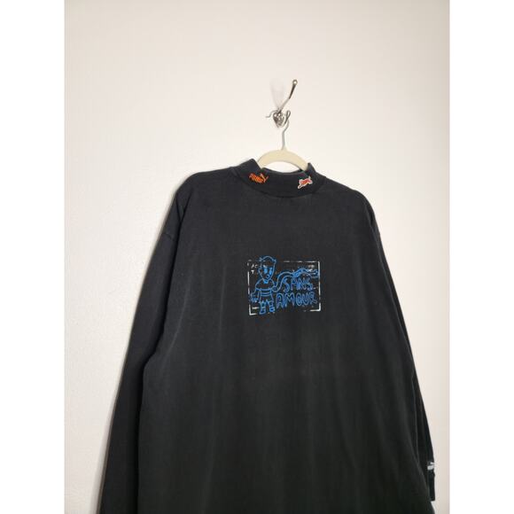 Vintage Puma Sans Amour Mock Neck Black Large Art Sports 90s School University - Picture 3 of 6